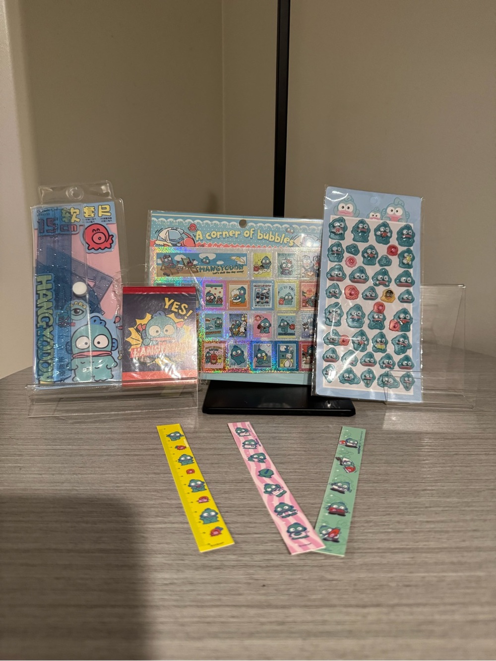 Sanrio blue and pink Hangyodon “Hangy” sticker and stationery set